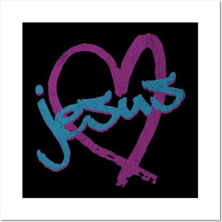 I Love Jesus Vintage 80's & 90's Purple and Blue Posters and Art